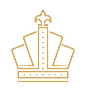 Monarşi otoritesi taç çizgisi ikonu ya da VIP işareti. Prens ya da prenses soyut çizgi sanat sembolü, kraliyet gücü heraldik grafik altın vektör ikonu. Kraliçe tacı amblemi veya taç etiketi
