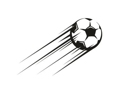 Yüksek hızlı uçan futbol topu gol için hareket yolları, vektör spor ikonu. Futbol topu yüksek hızda gol için yükseğe uçuyor. Spor için vuruşlardan tutun da hızlı hareket edin.