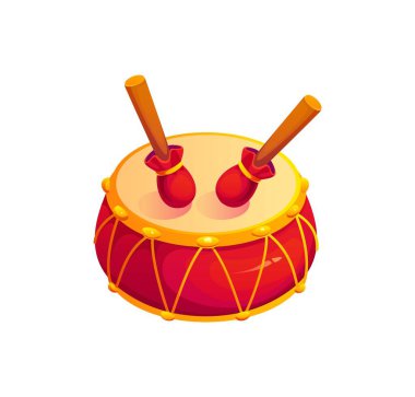 Çin Yeni Yıl Tatil ikonu tanggu drum, çizgi film vektör oyun varlığı. Çin Yeni Yıl Festivali geleneksel müzik aleti Tang Gu davul ve Asya doğulu CNY karnavalı için bagetler