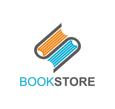 Ders kitabı ya da el kitabı mağazası ikonu. İki kitap ve metin kitapçısının yer aldığı vektör sembolü. Renkli amblem okuma ve öğrenmeye odaklanmayı temsil ediyor. Kitapçılar için modern kitap simgesi