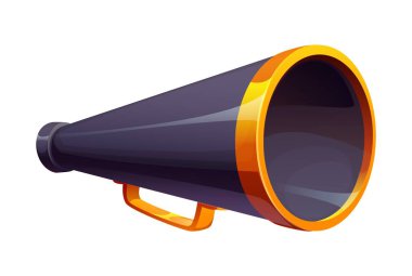 Çizgi filmlerdeki megafon sinema objeleri parlak siyah gövdeli ve parlak sarı kenarlı, kolayca kavrayabilen bir sapı var. İletişim için, duyuru için, sinema yönetimi için, topluluk önünde konuşma için vektör aracı