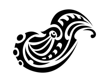 Polinezya Maori etnik dövmesi ya da baskısı. Hawaii kabilesinin savaşçı sembolü, kabile monokrom vektör dövmesi. Samoalı kültür motifi siyah işaret veya Polinezya Maori etnik baskısı