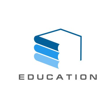 Okul, akademi fakültesi ve üniversite eğitim kitabı ikonu kütüphane ya da kitapçı için mavi renkli kitaplarla dolu. Vektör ders kitapları amblemi okuma, bilgi, öğrenme ve eğitimi temsil eder