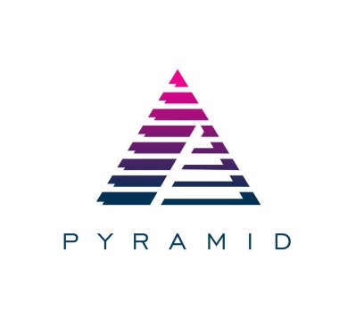 Modern çizgi ve gradyan, soyut vektör geometrik işareti olan üçgenin piramit simgesi. Dijital teknoloji veya iş ve mimarlık şirketi ve marka kurumsal amblem işareti için piramit simgesi