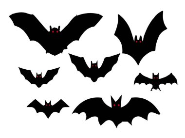 Cadılar bayramı için yarasa set-siyah yarasa siluetleri Cadılar Bayramı için Uçan Yarasa Vektörü, Gotik ve Korku Tasarımları