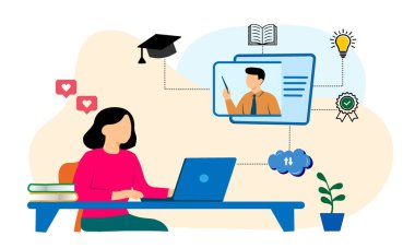 Sanal Öğretmenlik, E-Öğrenme Kursu, Dijital Sınıflar ve Modern Eğitim Teknolojisi Uzaklık Çalışması ile Çevrimiçi Eğitim Konsepti Öğrenme Öğrenimi