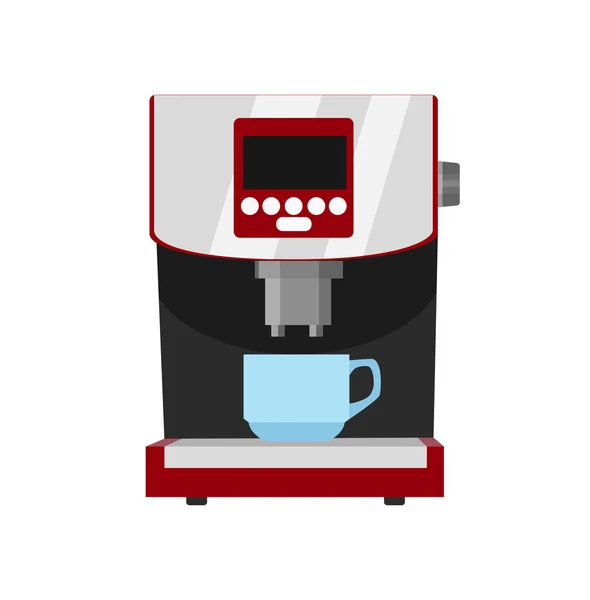 Office kahve makinesi vektör çizim düz tarzı. Kupası ile kahve makinesi. Beyaz arka plan üzerinde izole eve kahve makinesi. Aletleri