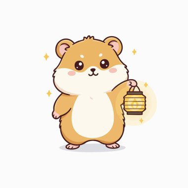 Bu illüstrasyonda elinde fener tutan bir çizgi film hamsterı yer alıyor. Turuncu, kahverengi ve sarı tonlarını, yumuşak dokularını ve basit şekillerini içeren sıcak bir renk paleti ile tasarlanmıştır. Kompozisyon, hamsterla birlikte merkezde. 