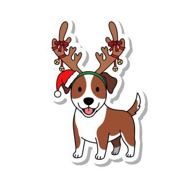 Noel kutlaması için ren geyiği gibi giyinmiş şirin Jack Russell Dog..