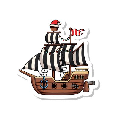 Noel Korsan Gemisi Etiketi ve Noel Şapkası ve Şenlik Süslemeleri.