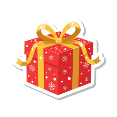 Altın Kurdele ve Kar Taneli Kırmızı Noel Hediye Kutusu.