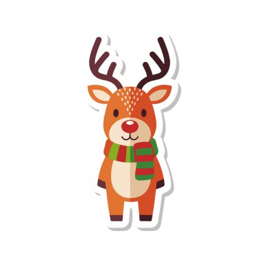 Eşarp Noel çıkartması takan sevimli ren geyiği..