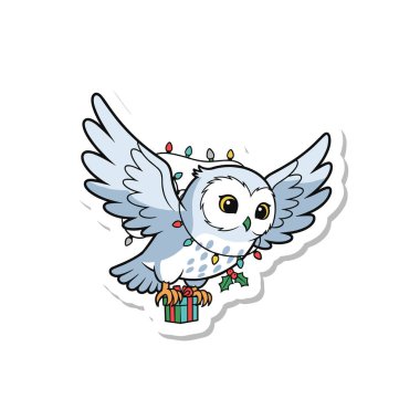 Şirin Noel Baykuşu Hediye ve ışık çıkartması ile uçuyor.