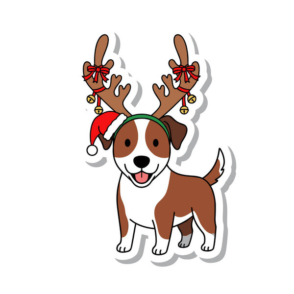 Симпатичный Джек Рассел Дог в роли оленя на Рождество.
