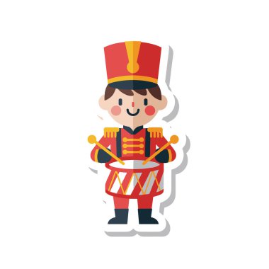 Gölgeli Sevimli Çizgi Film Davulcusu Çocuk Etiketi.