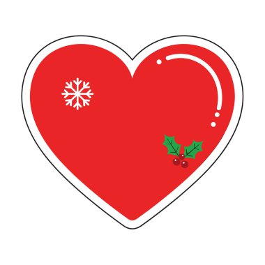 Kar Taneli Kırmızı Kalp ve Holly Berries Noel Tatili Tasarımı.