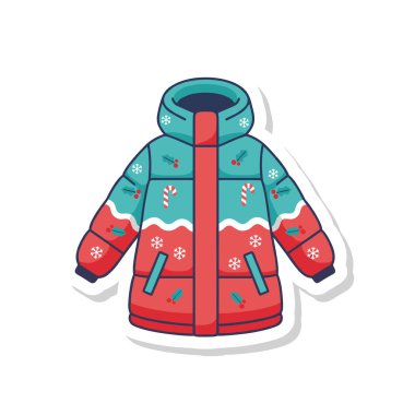 Neşeli Kar Taneleri ve Şeker Çubukları ile Renkli Kış Baloncuk Ceketi.