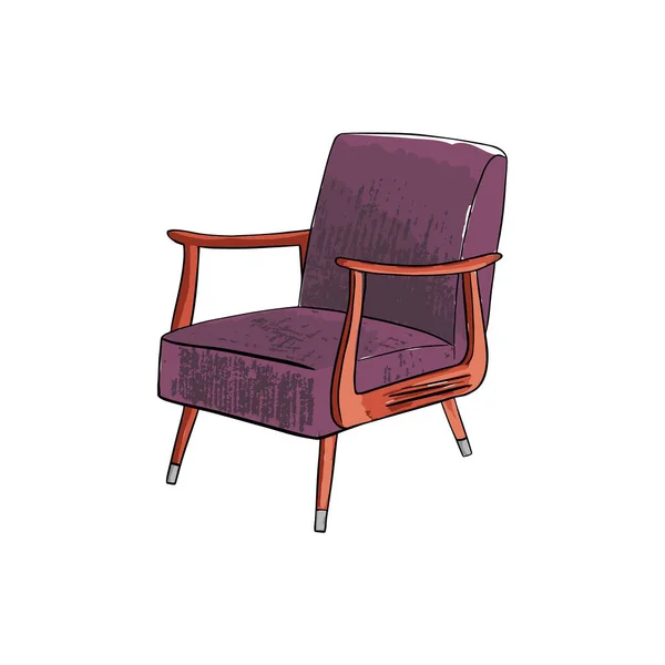 Классическое Современное Фиолетовое Кресло Деревянными Ножками Стеганая Спина Изолирована Белом — стоковый вектор