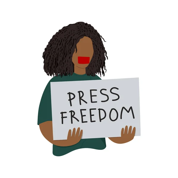 Młody Afro Amerykański Dziennikarz Niosący Tabliczkę Tekstem Wolność Prasy Idea — Wektor stockowy