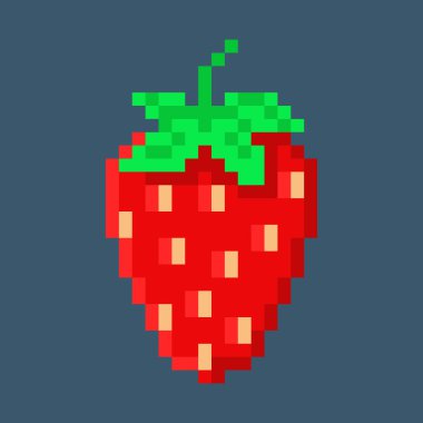 Ahududu 'nun 8 bit tarzında pikselleştirilmiş bir resmi. Vektör çizimi. Sağlıklı organik meyve vitaminleri, antioksidanları, yaz hasadını ve doğal besinleri sembolize eder. Oyunlar, uygulamalar, menüler, ambalaj, dijital tasarım projeleri için mükemmel.