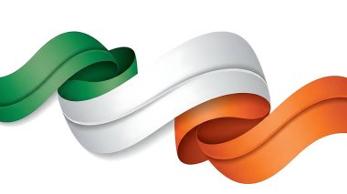 Beyaz bir arka planda İrlanda bayrağının renginde ulusal gurur ve kimliği simgeleyen bir kurdele sallanıyor..