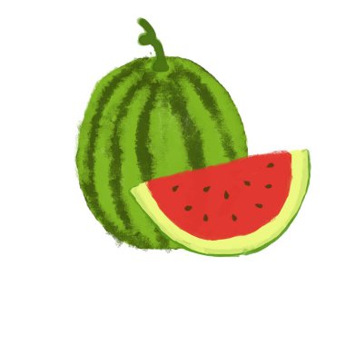 Beyaz arka planda izole edilmiş taze karpuz çizimi