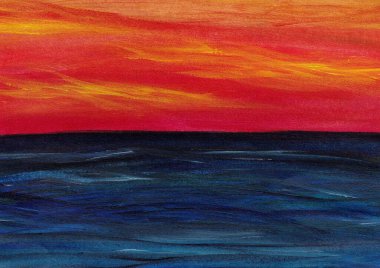 Günbatımı gökyüzü ile deniz suyu akrilik nefes nefese