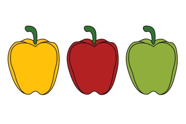 Beyaz Arkaplanda Üç Renk Değişikliğinde Çan Biberi Çizimi