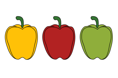 Şeffaf Arkaplan Üzerine Üç Renk Değişikliğinde Çan Biberi Çizimi