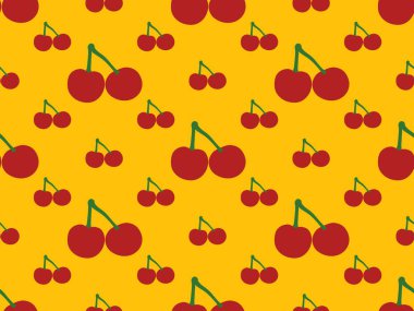 Sarı arkaplanda kusursuz kırmızı kiraz deseni
