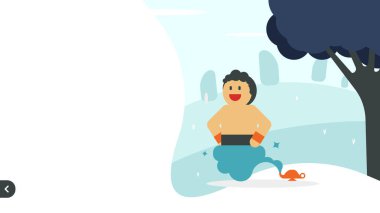 Lambadan çıkan çizgi film cini. Basit, düz çizim biçimi.