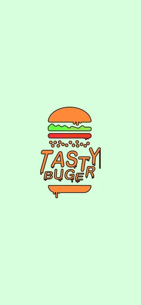 Açık yeşil zemin üzerinde TATİK BUGER yazılı bir çizgi film hamburgerinin grafiksel çizimi.