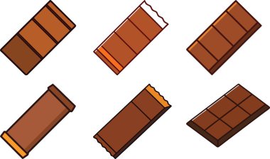 Üç satırlık iki sıra halinde sıralanmış, birbirinden farklı segmentasyon çizgileri olan altı çikolatadan oluşan bir koleksiyon..