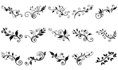 Zarif kenarlar ve köşeler dizayn etmek için mükemmel dekoratif siyah asma elementleri..