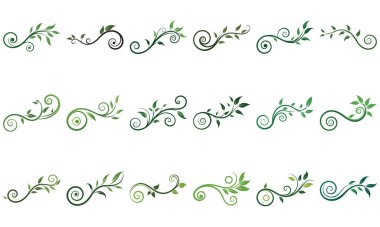 Dekoratif, elle çizilmiş çiçek girdapları ve asma elementleri koleksiyonu. Tasarımlara zarafet katmak için mükemmel..