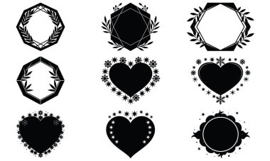 Üzerinde oval ve kalp şekilleri bulunan dokuz adet siyah siluet çerçeve bir ızgara içinde sunulan çiçekli ve yapraklı desenlerle süslenmiş..