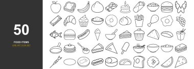 A diverse assortment of hand-drawn doodle icons and symbols arranged in rows, showcasing various shapes and designs.