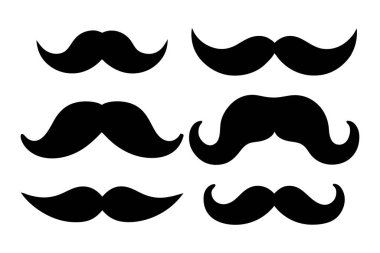 Altı farklı siyah bıyıklı dizayn. Beyaz bir arkaplanda, desenli, yarım yamalak bir görünüme sahip..