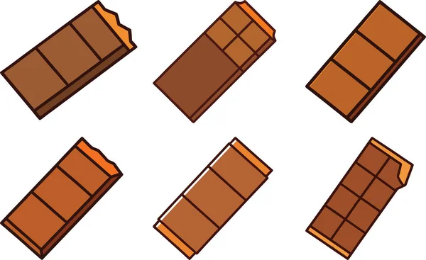 İki sırada altı stilize çikolata var. Bazı çubuklarda görünür ısırık izleri var, içerideki dokuyu gösteriyor..