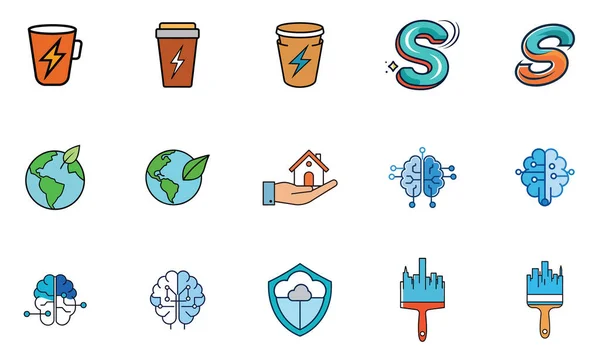 Çevreciliği, teknolojiyi, ticareti ve yaratıcı endüstrileri tasvir eden el yapımı simgelerin bir koleksiyonu..