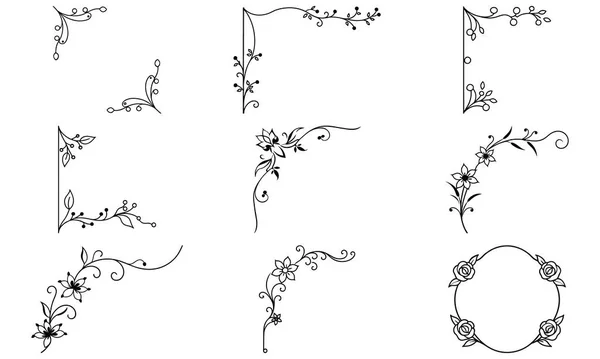Karmaşık çiçek ve asma motifleri içeren dokuz dekoratif köşe dizaynı. Tasarımlara klasik bir dokunuş eklemek için mükemmel..