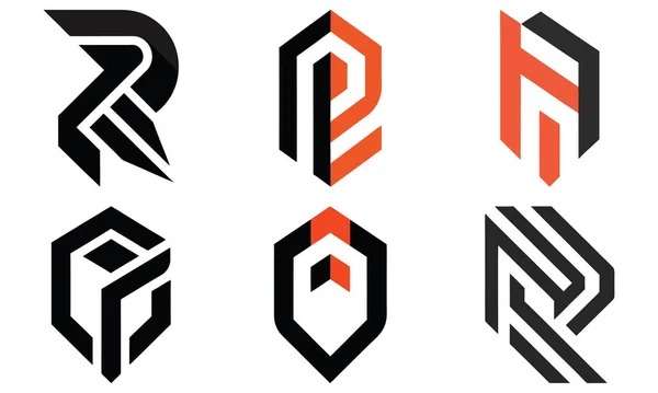 Keskin çizgiler ve çarpıcı siyah-turuncu renk paleti içeren altı soyut, geometrik logo modern markalaşmayı işaret ediyor..