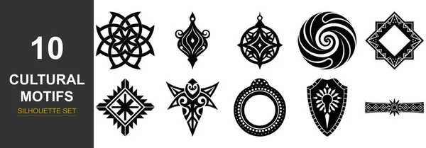 On farklı siyah ve beyaz kültürel motifler ve dekoratif elementler, karmaşık desenler ve sanatsal stiller sergiliyor..