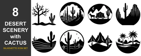 Sekiz oval ve dikdörtgen şeklindeki siyah ve beyaz siluetler, çeşitli çöl sahnelerini kaktüsler, develer ve palmiye ağaçları ile betimlemektedirler..