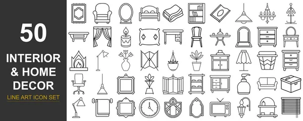 İç ve ev tasarımı için çeşitli mobilya parçaları ve dekoratif eşyaların yer aldığı çeşitli el yapımı çizimler..