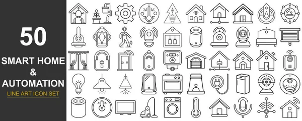 Çeşitli akıllı ev ve otomasyon cihazlarını temsil eden el çizimi biçim simgelerinin yapılandırılmış ızgara biçiminde bir görsel derlemesi.