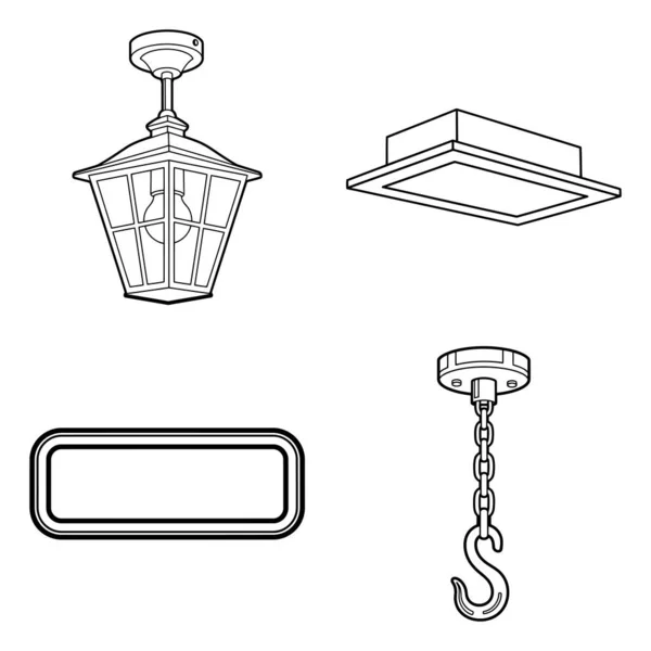Explore diverse lighting icons including a hanging lantern, ceiling fixture, and chain hook perfect for interior design or architectural concepts.