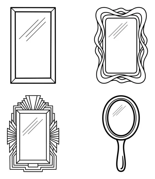 A collection of four unique mirror outlines, perfect for coloring pages, craft projects, and decorative elements.