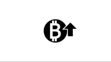 Beyaz zemin üzerinde izole edilmiş yukarı doğru ok ile canlandırılmış bitcoin para birimi sembolü