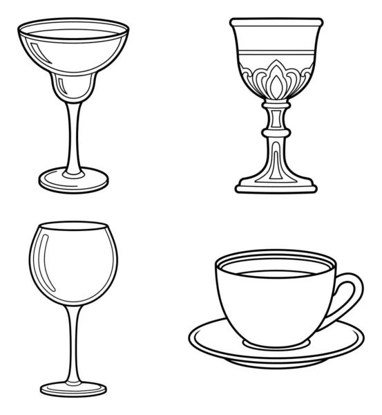 Basit boyama kitabı için çeşitli içkiler set sanatsal çizimi (